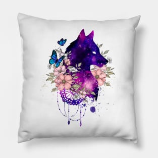 Galaxy Floral Wolf Pillow