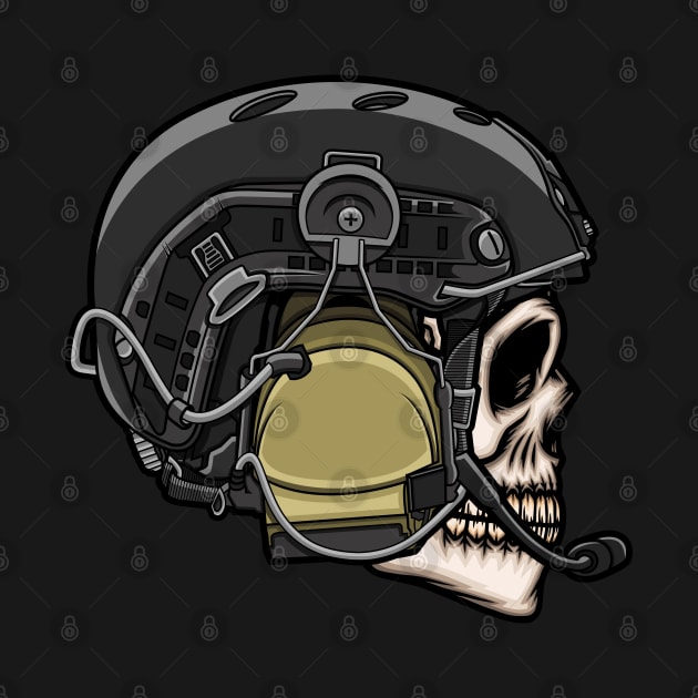 Skull head with army helmet by WODEXZ