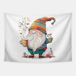 Funny Coffee & Gnome Lovers Cute Floral Retro Spring Gardener Tapestry