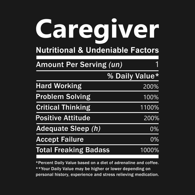 Caregiver T Shirt - Nutritional and Undeniable Factors Gift Item Tee by Ryalgi