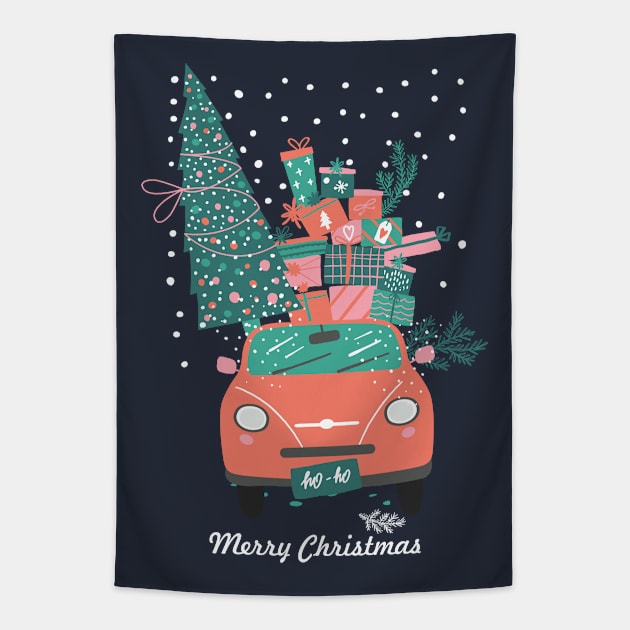 Christmas tree and gifts in a car ho ho ho! - Happy Christmas and a happy new year! - Available in stickers, clothing, etc Tapestry by Crazy Collective