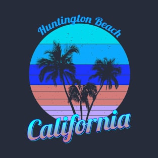 Huntington Beach California Retro Palm Trees Beach Summer T-Shirt