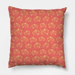 Doodle flowers yellow on a coral background Pillow