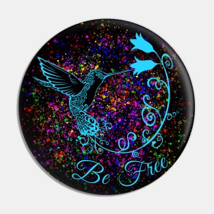 Hummingbird "Be Free" Doodle Art Pin