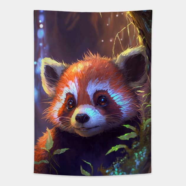 Red Panda Animal Portrait Painting Dark Character Spirit Tapestry by Cubebox