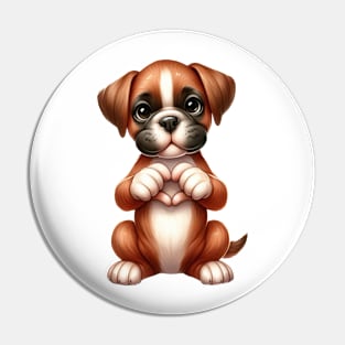 Valentine Boxer Dog Giving Heart Hand Sign Pin