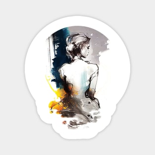 A clothed Woman Sitting viewed from behind, Silhouette Painting Magnet