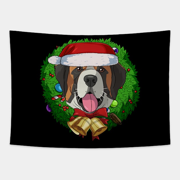 St Bernard Santa Christmas Wreath Tapestry by Noseking