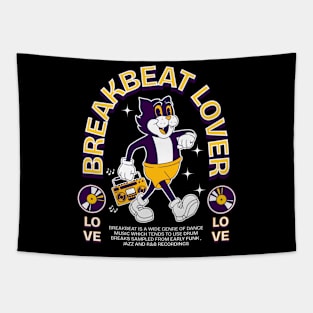 BREAKBEAT  - Lover Cat Mascot (gold/eggplant) Tapestry