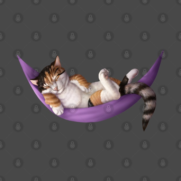 Cat sleeping on a hammock by Mehu Art