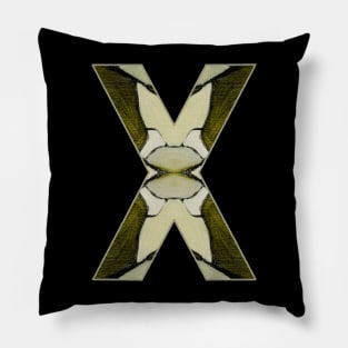 Letter X Monogram Initial Olive Green Pearl White Aesthetic Abstract Pattern Painting On Canvas Pillow