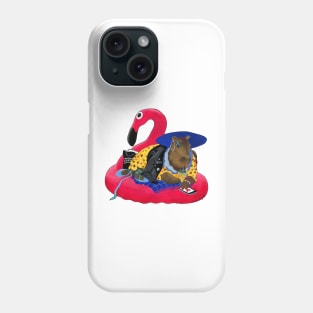 Capybara chilling on pink flamingo rubber ring Phone Case