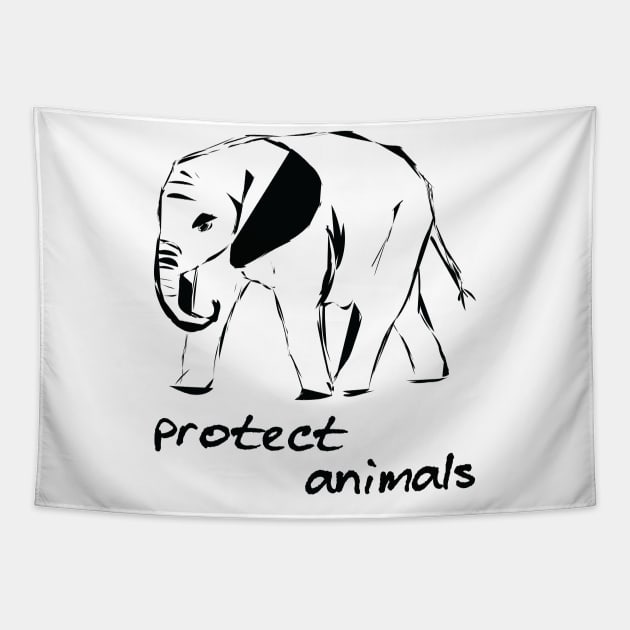 protect animals - elephant ink sketch Tapestry by Protect friends