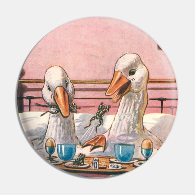 Romantic Duck Couple Enjoy a Frisky Breakfast Frog Pin by Star Scrunch