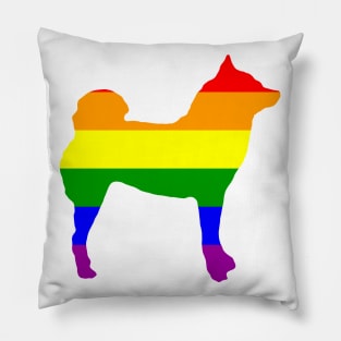 Lilly the Shiba Inu Silhouette - Rainbow Pride Flag on White Pillow