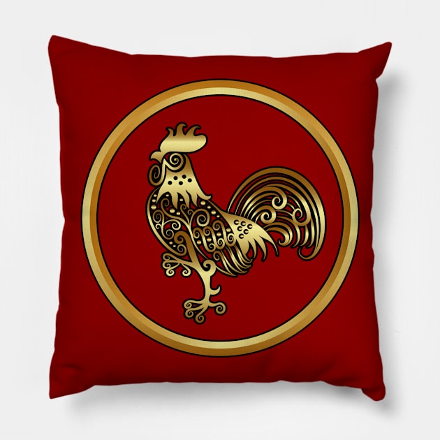 Golden Rooster Pillow by tsign703