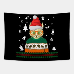 Ugly Christmas Sweater Cat TShirt Ugly Christmas Tapestry