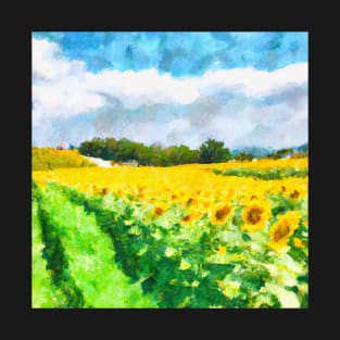 Sunflower Fields Painting Van Gogh Style T-Shirt