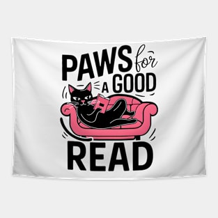 Paws for a Good Read | Funny Cat reading book Tapestry