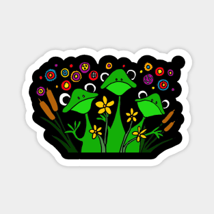 Funny Happy Folk Art Frogs and Cattails Magnet
