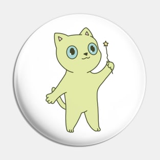 Cute green cat illustration magic wand Pin