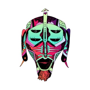 Blue Red Blend African Mask No 11 T-Shirt