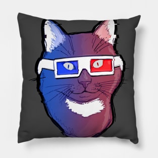 Retro Cat Wearing 80s 3D Glasses Illustration Pillow