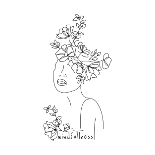 Frau mit Blumen im Haar, Minimalistisch, Line-Art T-Shirt