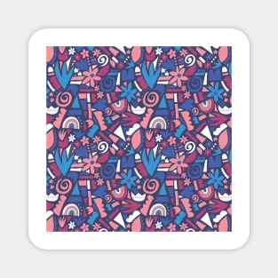 Kids Collage Flowers And Shapes Blue Pink Magnet