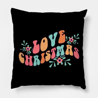 Love Christmas  - retro vintage flower groovy design Pillow