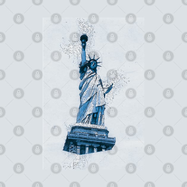 Statue of LIBERTY New York Monument Vintage Blue Art Style by Naumovski