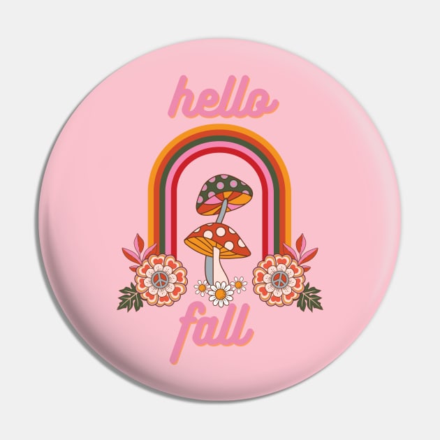 Hello Fall Retro Mushroom Design Pin by kuallidesigns