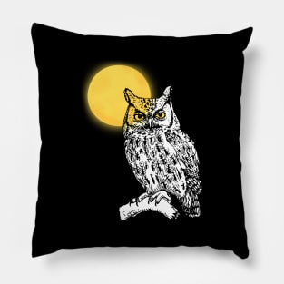 Flaco Owl And Moon Pillow