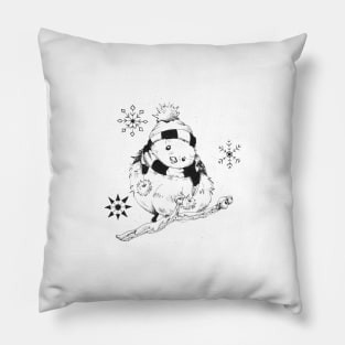 Christmas Bird In Cute Scarf And Hat Pillow