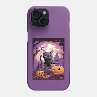 Halloween black cat with spooky pumpkins Phone Case