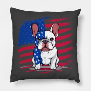 A cartoon French bulldog with American flag Pillow