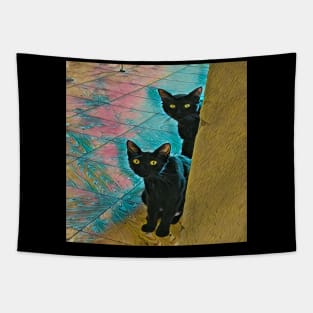 TWO CATS BLACK Tapestry