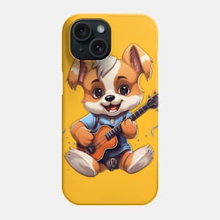 Puppy playing on Guitar Phone Case