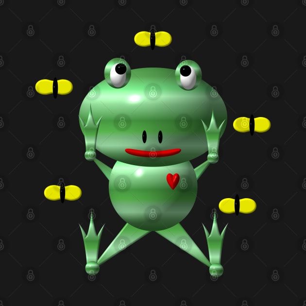 Cute Frog with Flies by CuteCrittersWithHeart