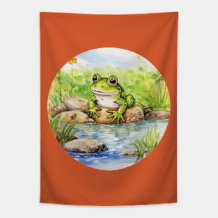 Frog Pond Aesthetic Cottagecore Frogcore Vintage Watercolor Tapestry