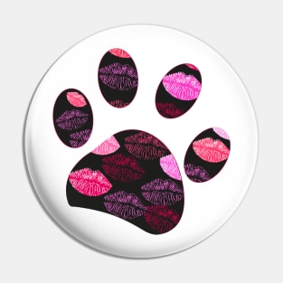 Black paw print with lips Pin