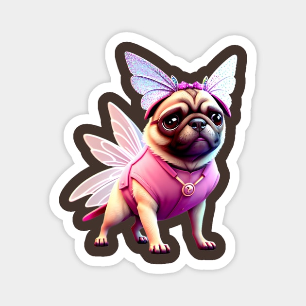 Cute Pug in Pink Fairy Costume - Adorable Dog in Whimsical Pink Fairy Outfit Magnet by fur-niche