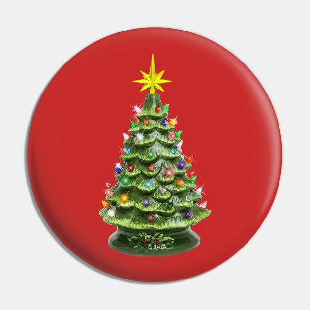 Vintage Ceramic Christmas Tree Pin by Pop Fan Shop