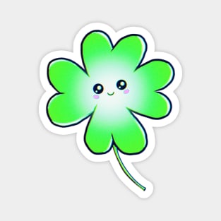 Green Happy Smiley Four Leaf Clover Magnet