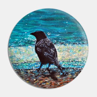 Crow on the Beach Painting Pin