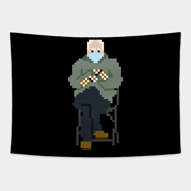 Bernie Sanders Mittens Sitting Inauguration 8 Bit Meme Tapestry by NerdShizzle