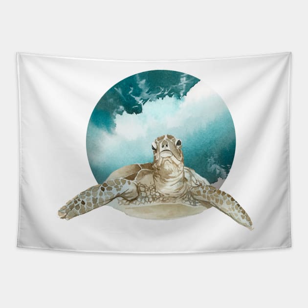 Painted turtle with ocean/sea background Tapestry by Petko121212