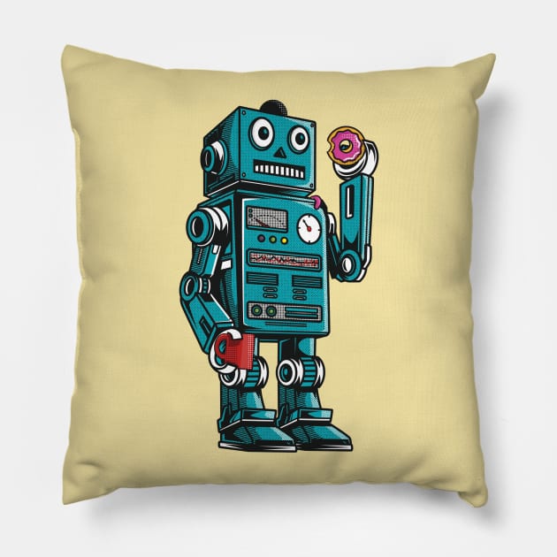 Robot Mornings With Coffee And A Donut Pillow by LittleBunnySunshine