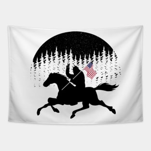 Bigfoot Riding Horse Riding Silhouette Usa Flag Tapestry