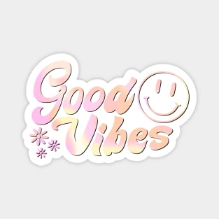 Groovy Vibes: 70s-inspired Art with Pink & Yellow Text and Smiley Face Magnet